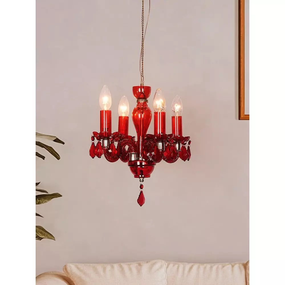 Fos Lighting Chandlier Light Mini Traditional Painted Glass Chandelier in Red Finish (4-Light)