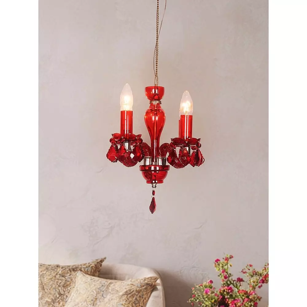Fos Lighting Chandlier Light Mini Traditional Painted Glass Chandelier in Red Finish (4-Light)
