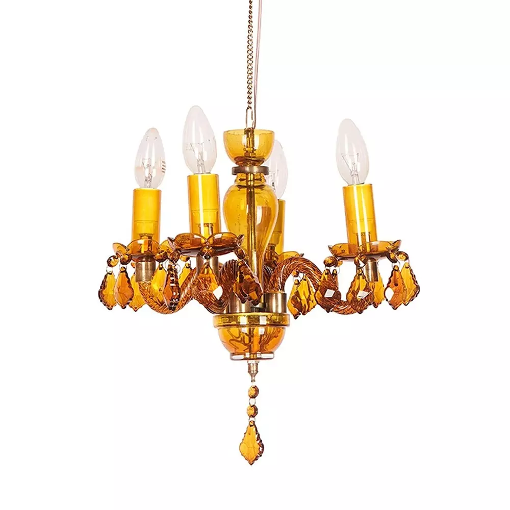 Fos Lighting Chandlier Light Mini Traditional Painted Glass Chandelier in Amber Finish (4-Light)