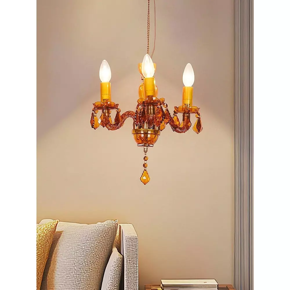 Fos Lighting Chandlier Light Mini Traditional Painted Glass Chandelier in Amber Finish (4-Light)