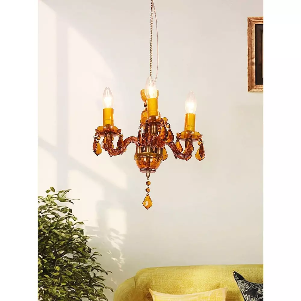 Fos Lighting Chandlier Light Mini Traditional Painted Glass Chandelier in Amber Finish (4-Light)