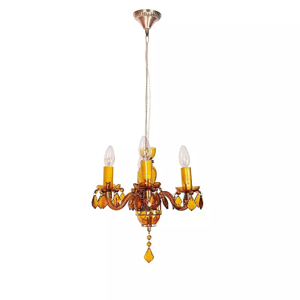 Fos Lighting Chandlier Light Mini Traditional Painted Glass Chandelier in Amber Finish (4-Light)