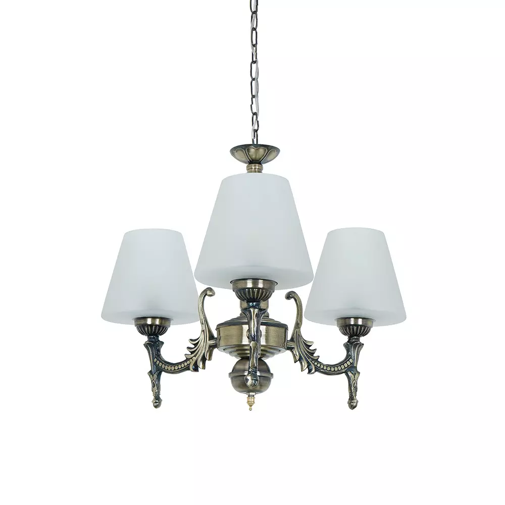 Fos Lighting Mini Ceiling Chandelier Hanging Light 40 W Mild Steel Brass Antique, Corn-MS-BRSA-TaperFrost-CH3