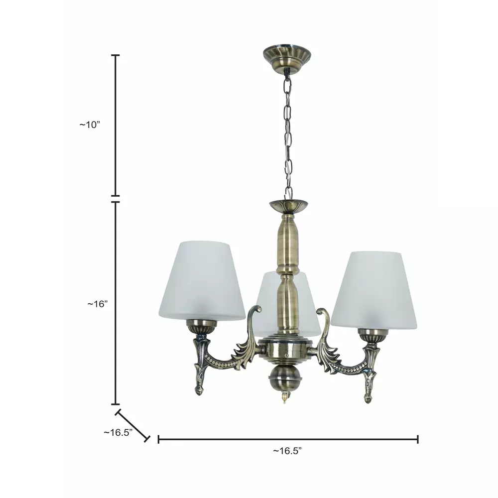 Fos Lighting Mini Ceiling Chandelier Hanging Light 40 W Mild Steel Brass Antique, Corn-MS-BRSA-TaperFrost-CH3