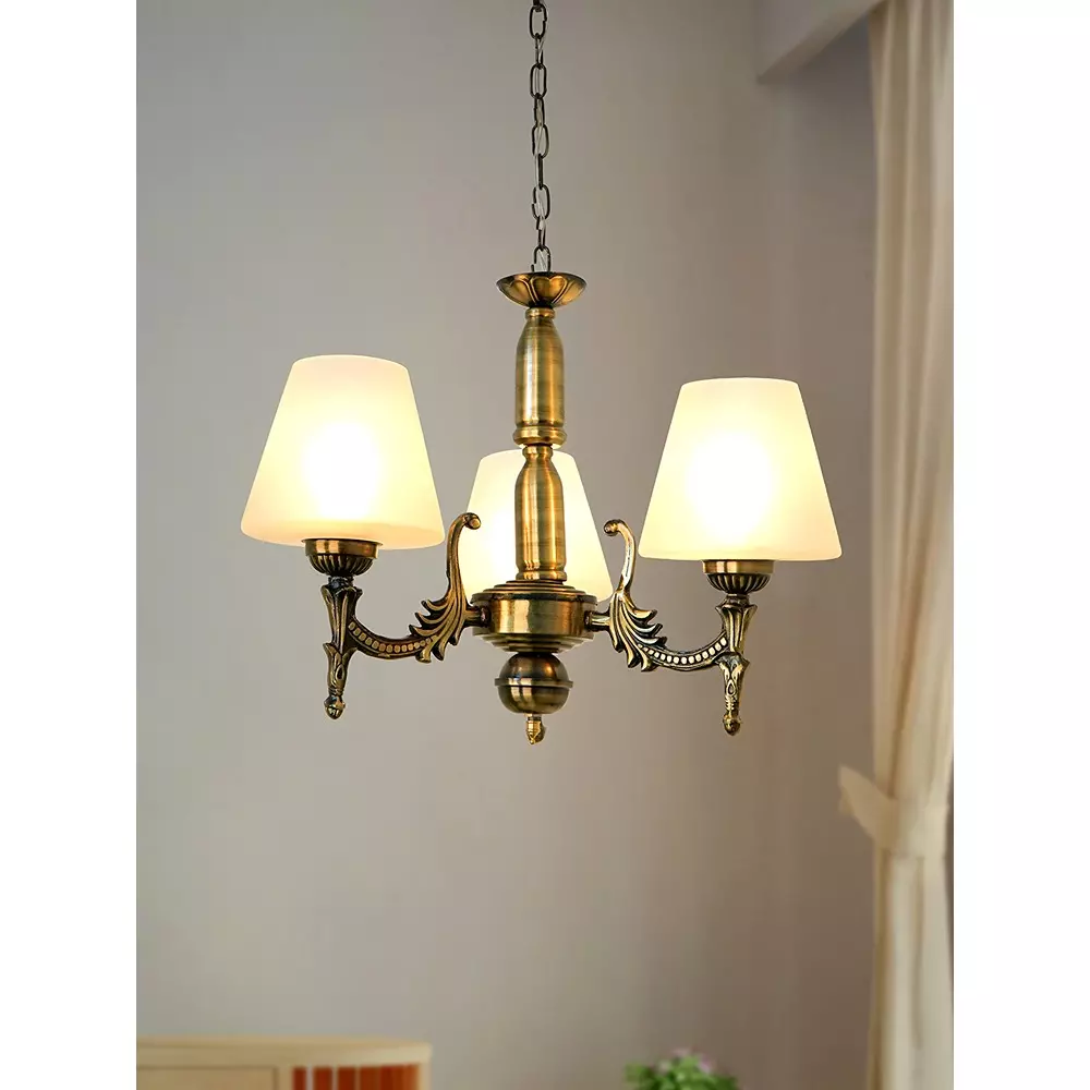 Fos Lighting Mini Ceiling Chandelier Hanging Light 40 W Mild Steel Brass Antique, Corn-MS-BRSA-TaperFrost-CH3