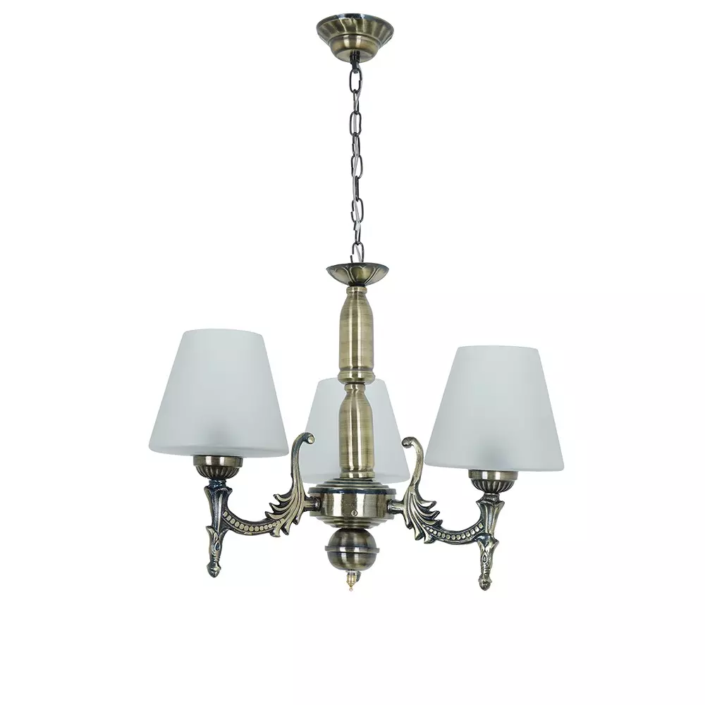 Fos Lighting Mini Ceiling Chandelier Hanging Light 40 W Mild Steel Brass Antique, Corn-MS-BRSA-TaperFrost-CH3