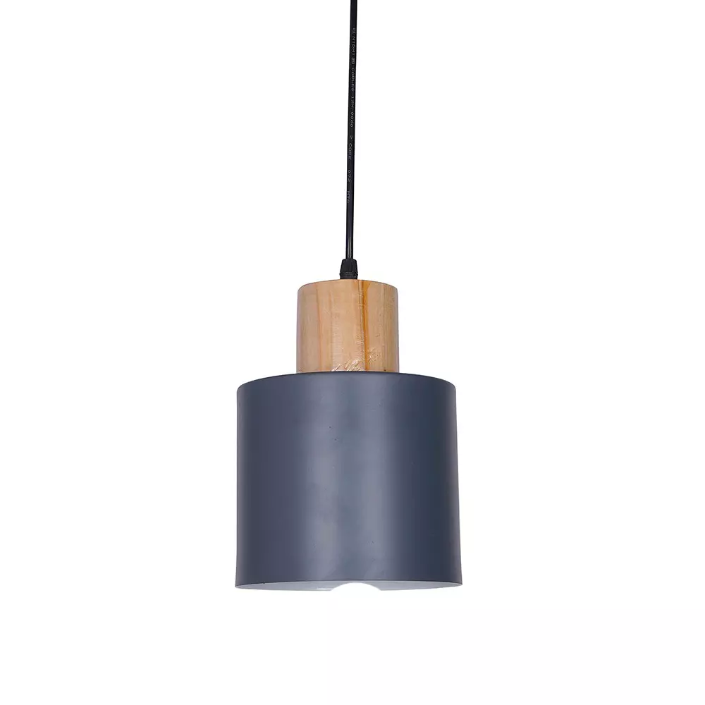Fos Lighting Scandinavian Pendant Light 40 W Mild Steel Grey, MO111Cylinder-GreyWood-HL1
