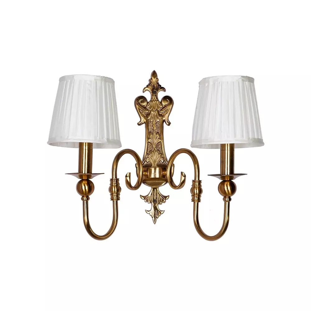 Fos Lighting Wall Light Gold European-style Double Light Steel Wall Sconce With 6 Inch Pleated Fabric Shades