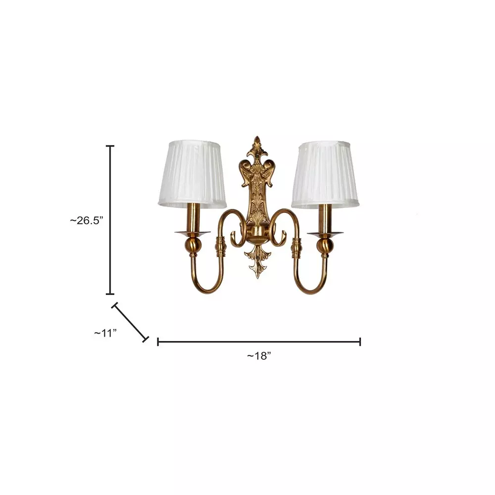Fos Lighting Wall Light Gold European-style Double Light Steel Wall Sconce With 6 Inch Pleated Fabric Shades