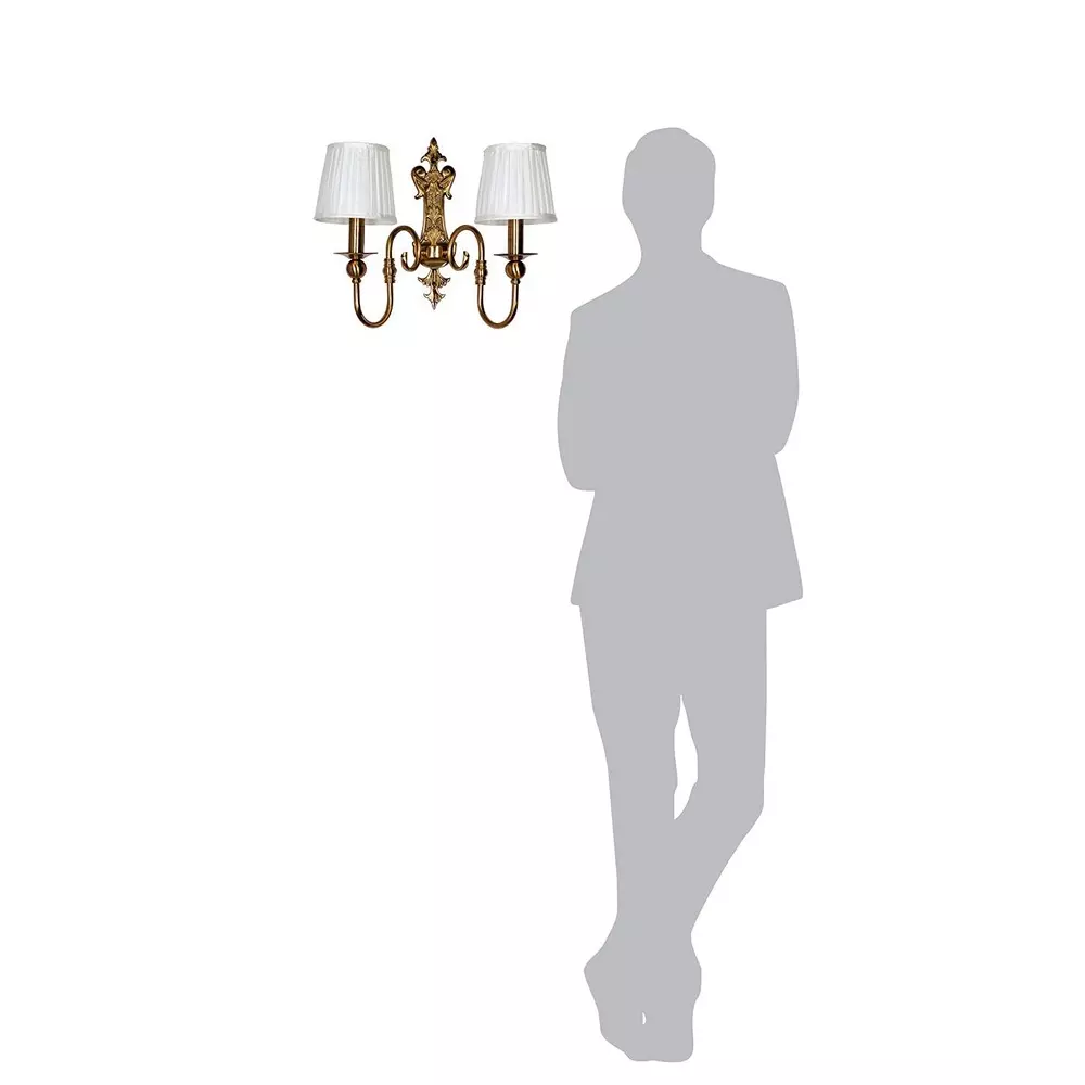 Fos Lighting Wall Light Gold European-style Double Light Steel Wall Sconce With 6 Inch Pleated Fabric Shades