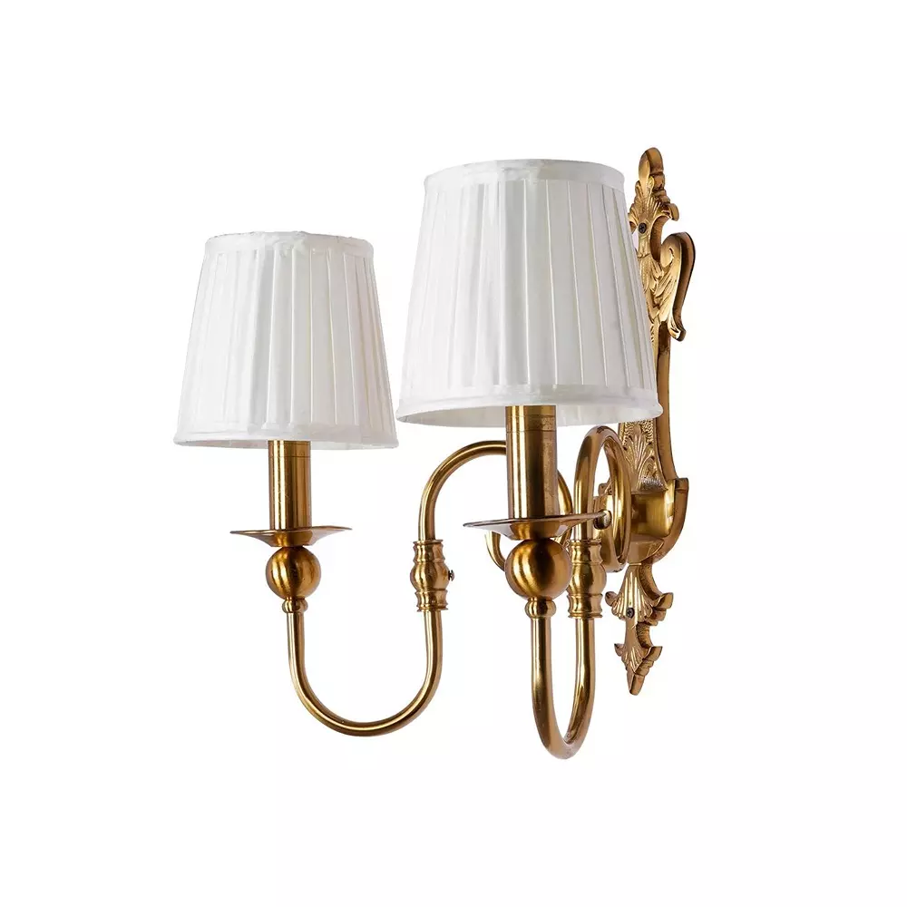 Fos Lighting Wall Light Gold European-style Double Light Steel Wall Sconce With 6 Inch Pleated Fabric Shades