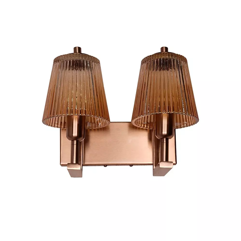 Fos Lighting Wall Light Modern Double Copper and Glass Ribbed Wall Sconce