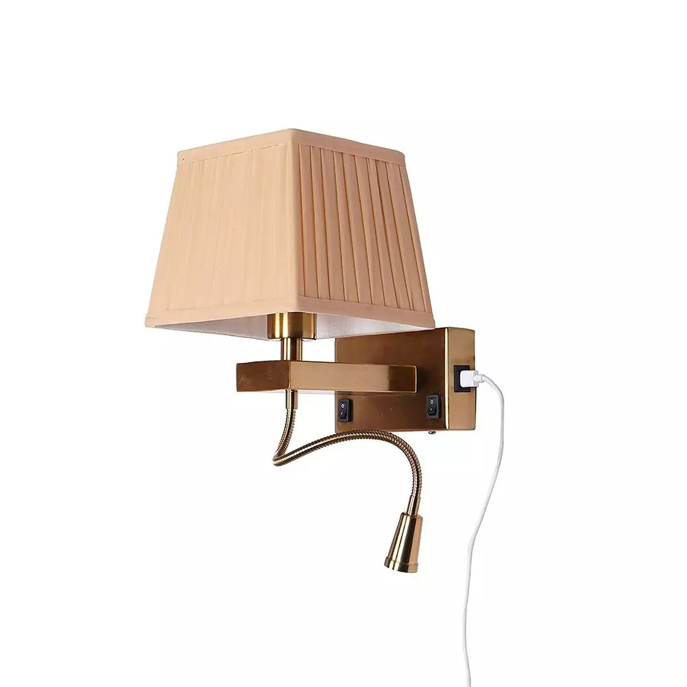 Fos Lighting Wall Light Modern Bedside Reading LED Wall Sconce with USB Charger | Dual-Light, Beige Pleated Shade