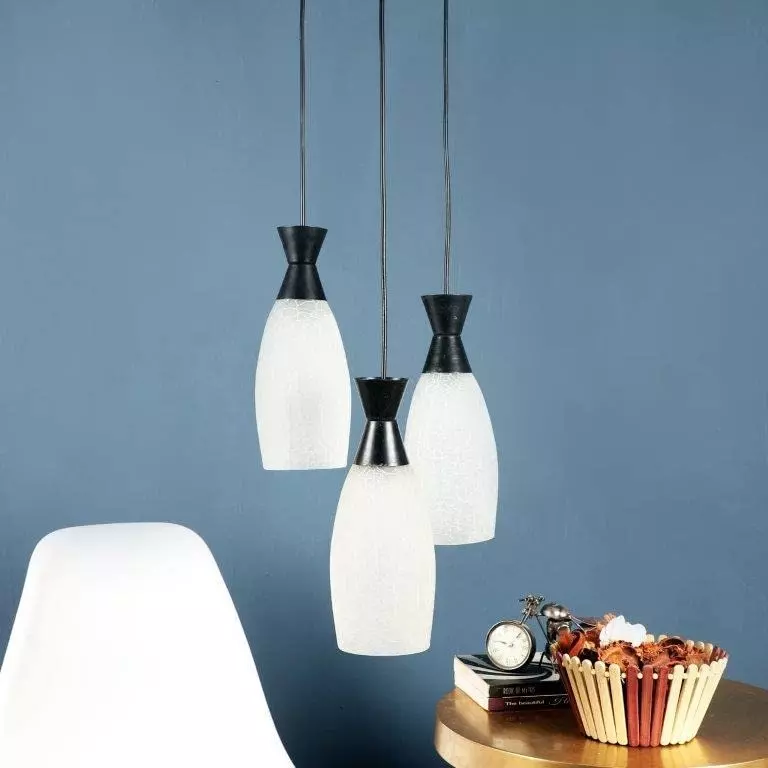 ELIANTE Hanging Light Black Metal Corded Electric Semi Flush Mount Without Bulb, BELAN-GLASS-3LP-HL