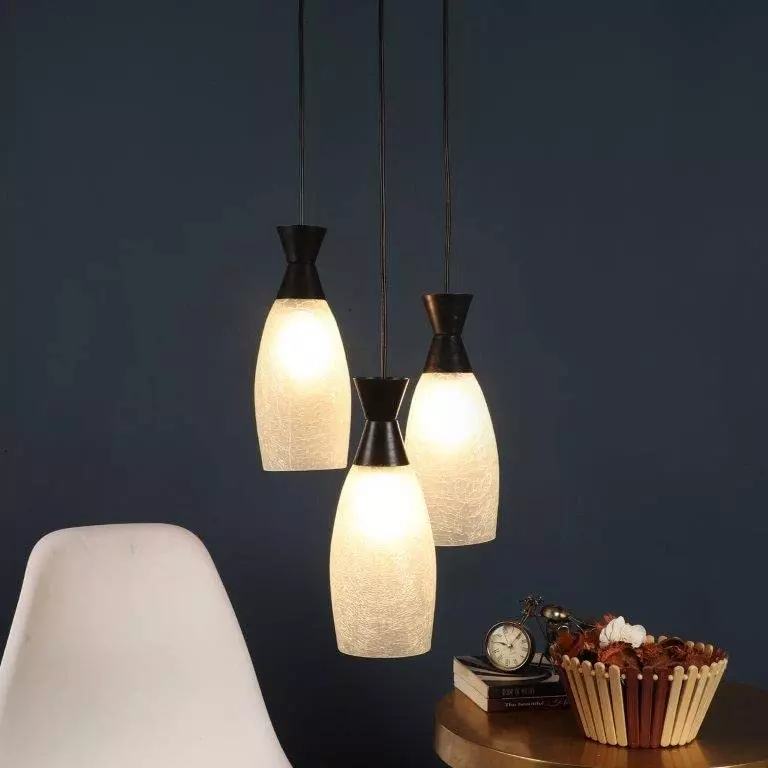 ELIANTE Hanging Light Black Metal Corded Electric Semi Flush Mount Without Bulb, BELAN-GLASS-3LP-HL