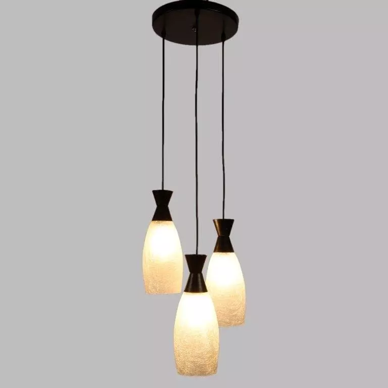 ELIANTE Hanging Light Black Metal Corded Electric Semi Flush Mount Without Bulb, BELAN-GLASS-3LP-HL