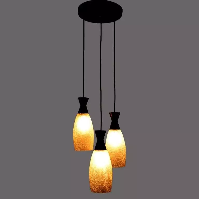ELIANTE Hanging Light Black Metal Corded Electric Semi Flush Mount Without Bulb, BELAN-GLASS-3LP-HL