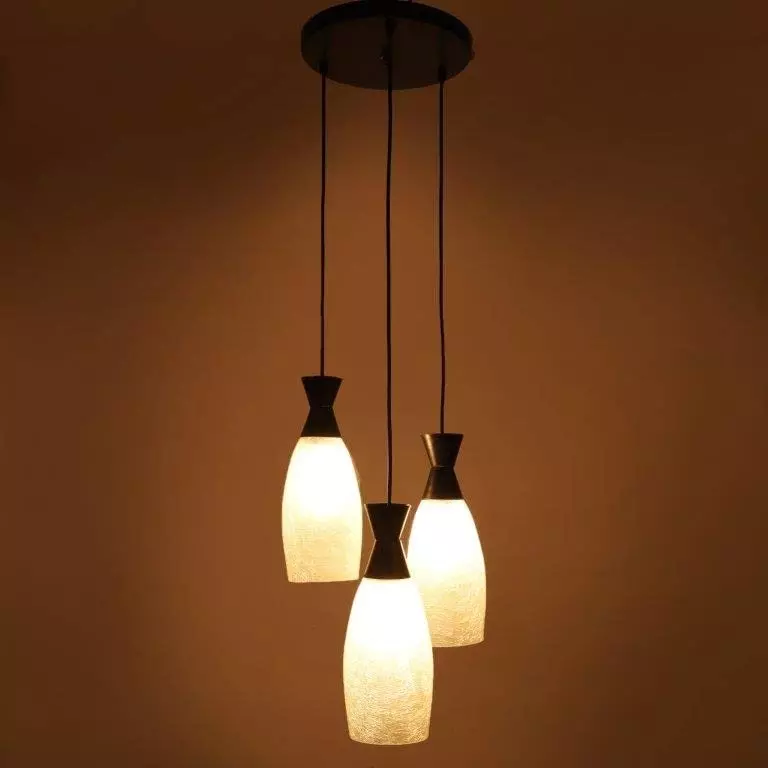 ELIANTE Hanging Light Black Metal Corded Electric Semi Flush Mount Without Bulb, BELAN-GLASS-3LP-HL