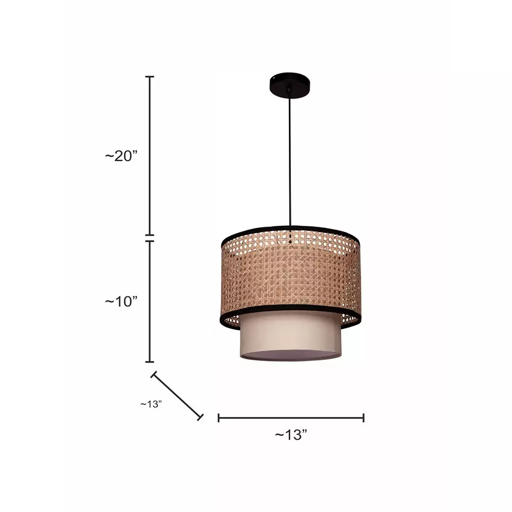 Fos Lighting Ceiling Light With Concentric 40 W Cane, Fabric Natural, CaneFabric-2Drum-14-HL1