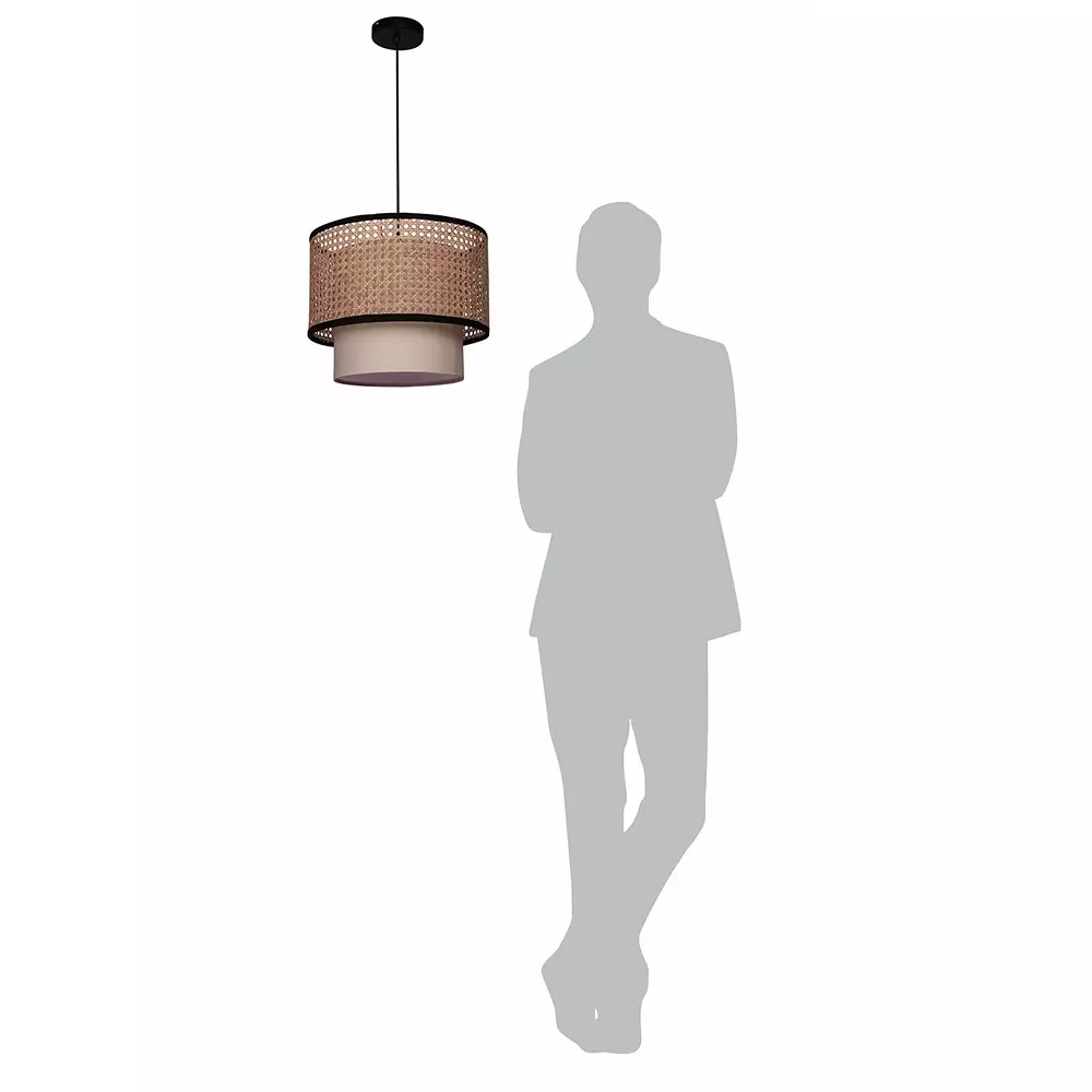 Fos Lighting Ceiling Light With Concentric 40 W Cane, Fabric Natural, CaneFabric-2Drum-14-HL1