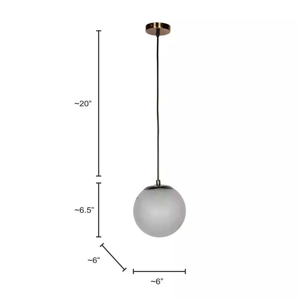 Fos Lighting Frosted Globe Pendant Light with Antique Brass Fixture 6 inch (15.24 cm) 40 W