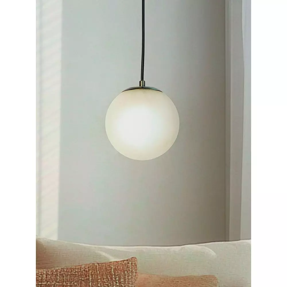 Fos Lighting Frosted Globe Pendant Light with Antique Brass Fixture 6 inch (15.24 cm) 40 W
