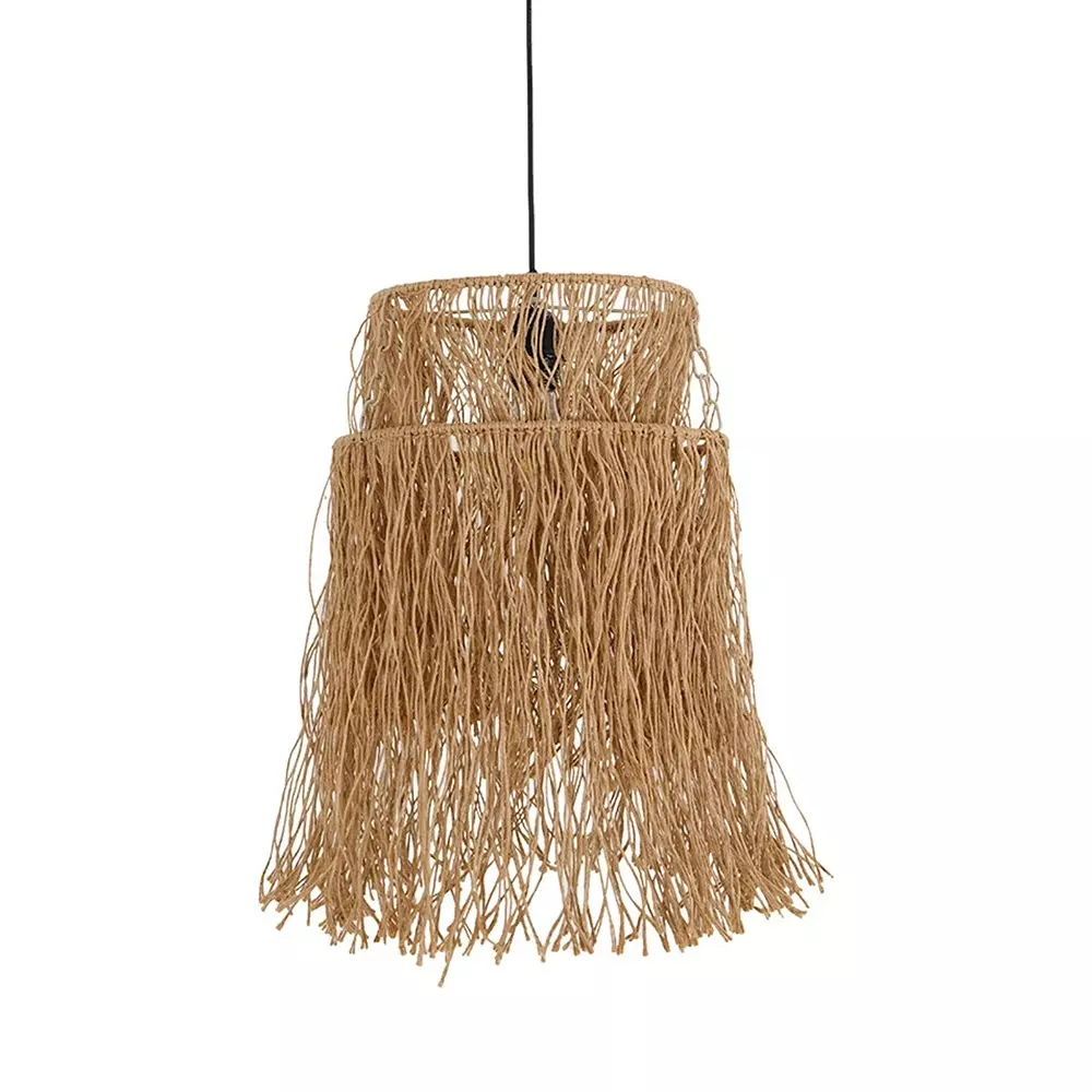 Fos Lighting Hanging Light Rustic Raffia Two-Tiered Pendant Light
