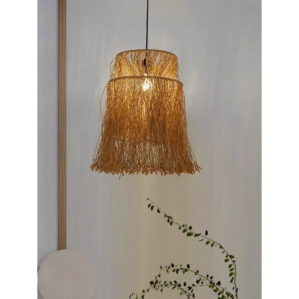 Fos Lighting Hanging Light Rustic Raffia Two-Tiered Pendant Light