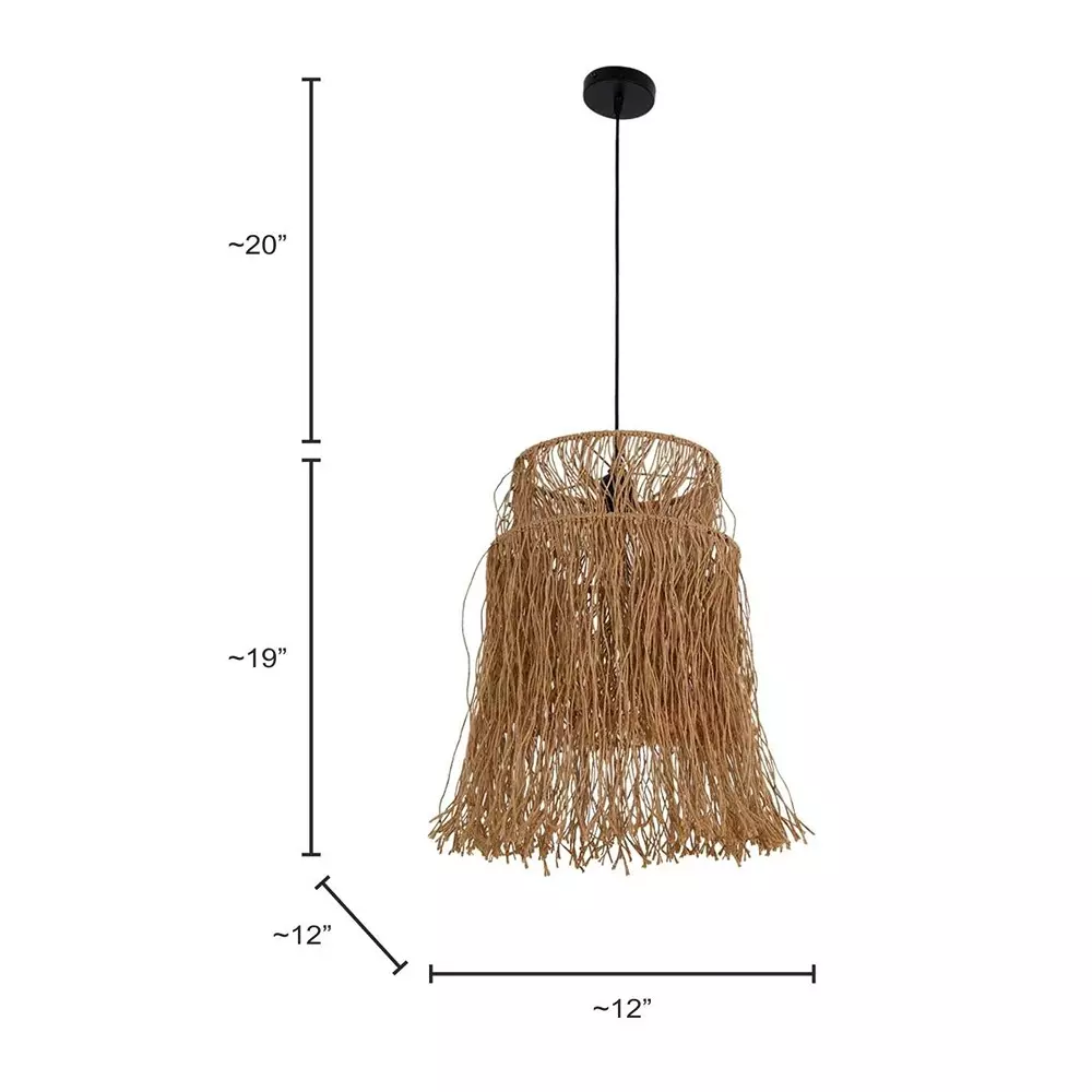 Fos Lighting Hanging Light Rustic Raffia Two-Tiered Pendant Light