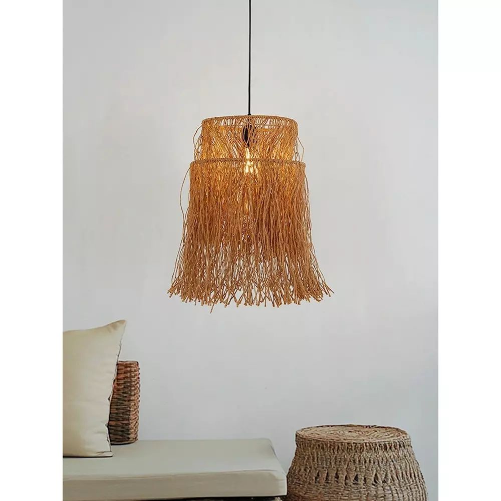 Fos Lighting Hanging Light Rustic Raffia Two-Tiered Pendant Light