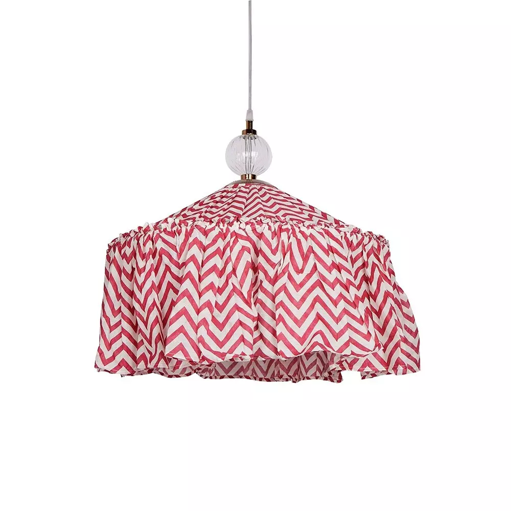 Fos Lighting Hanging Light Country Style Maroon Chevron Fabric Pendant Light with Glass Accent