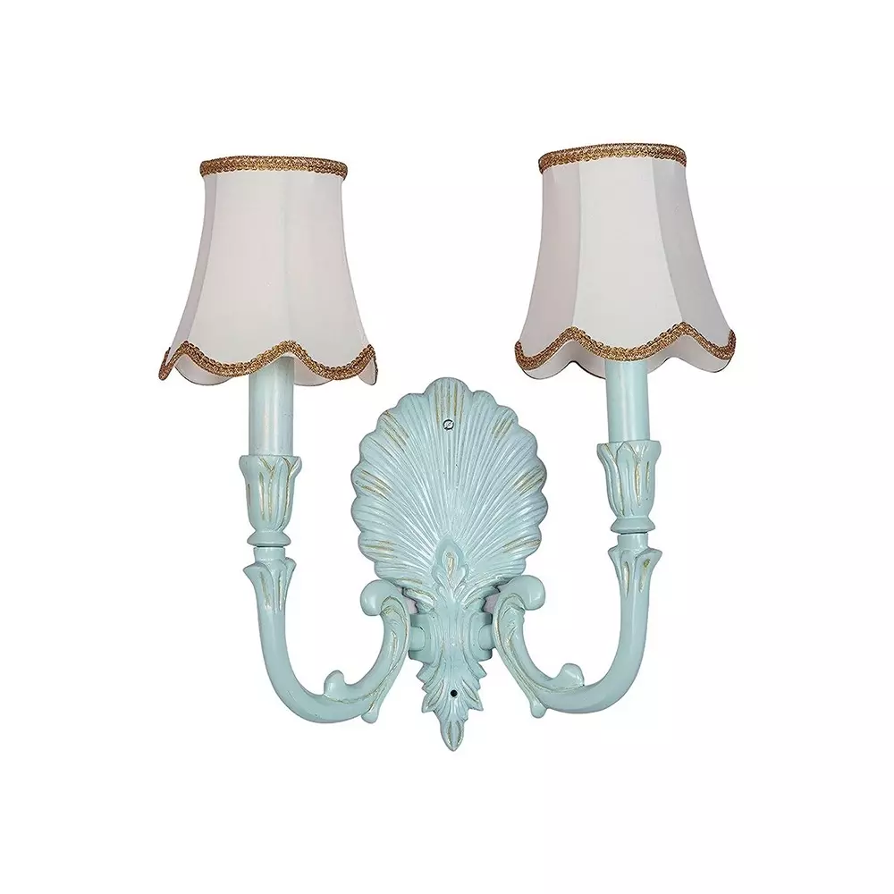 Fos Lighting Wall Light Double Coastal Wall Sconce | Rustic Green Cast Aluminium with Dabka Embroidery