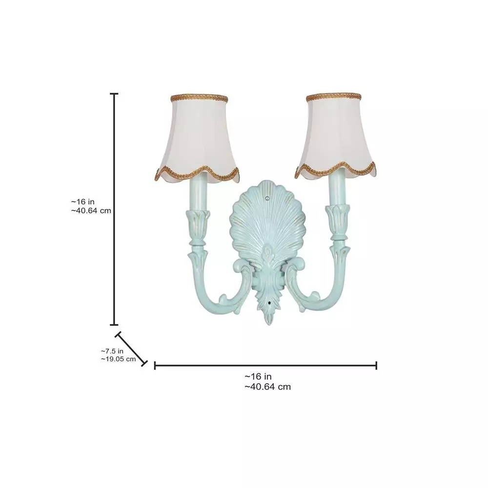 Fos Lighting Wall Light Double Coastal Wall Sconce | Rustic Green Cast Aluminium with Dabka Embroidery