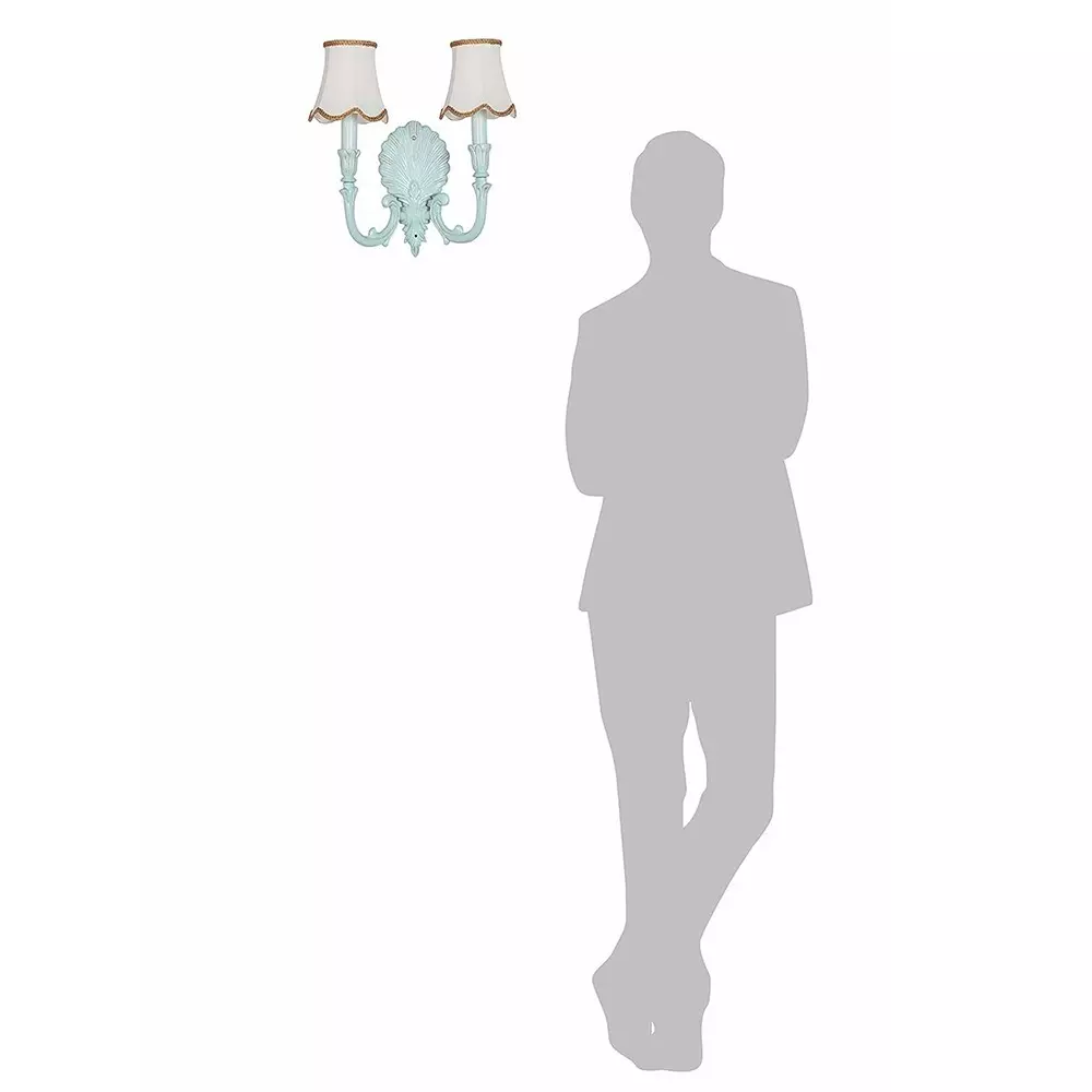 Fos Lighting Wall Light Double Coastal Wall Sconce | Rustic Green Cast Aluminium with Dabka Embroidery