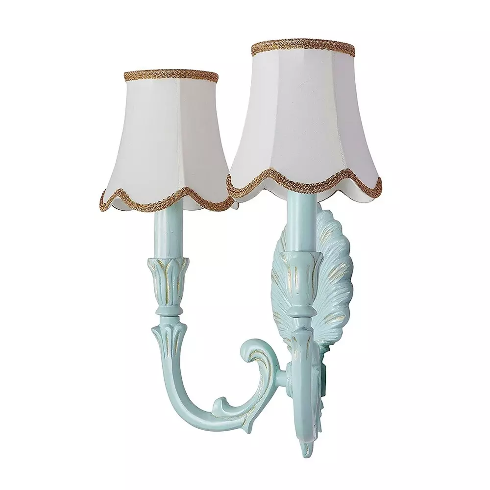 Fos Lighting Wall Light Double Coastal Wall Sconce | Rustic Green Cast Aluminium with Dabka Embroidery