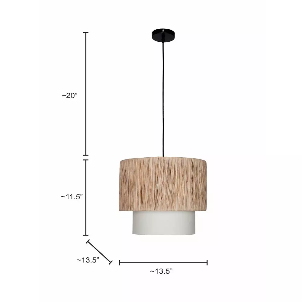 Fos Lighting Wide Double Drum Pendant Light 40 W Fabric, Cotton Natural, Rafia-2Drum-14-HL1