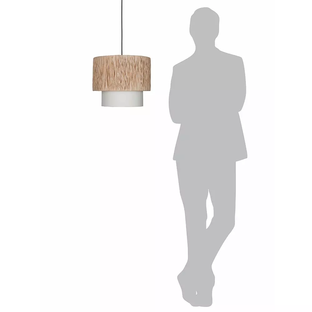 Fos Lighting Wide Double Drum Pendant Light 40 W Fabric, Cotton Natural, Rafia-2Drum-14-HL1
