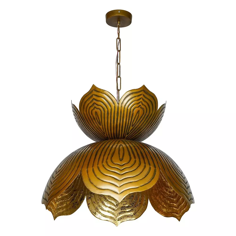 Fos Lighting Hanging Light Auspicious Renge Lotus 24 Inch Pendant Light - Antique Brass Finish