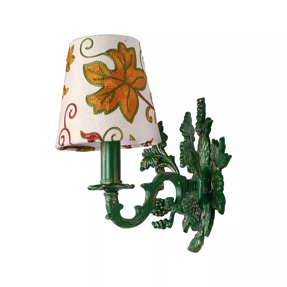 Fos Lighting Wall Light Green Aluminium Wall Sconce with Kashida Velvet Shade