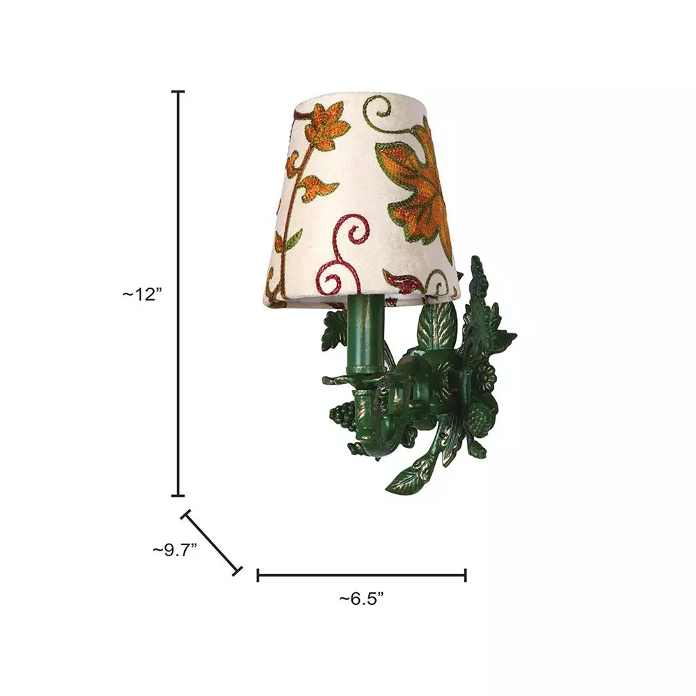 Fos Lighting Wall Light Green Aluminium Wall Sconce with Kashida Velvet Shade