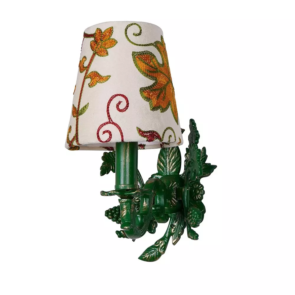 Fos Lighting Wall Light Green Aluminium Wall Sconce with Kashida Velvet Shade