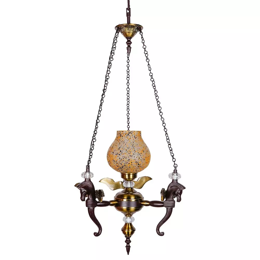 Fos Lighting Hanging Light Pegasus Horse Head Pendant Chandelier with Yellow Glass Shade