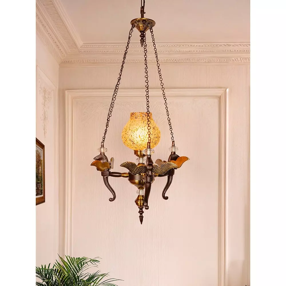 Fos Lighting Hanging Light Pegasus Horse Head Pendant Chandelier with Yellow Glass Shade