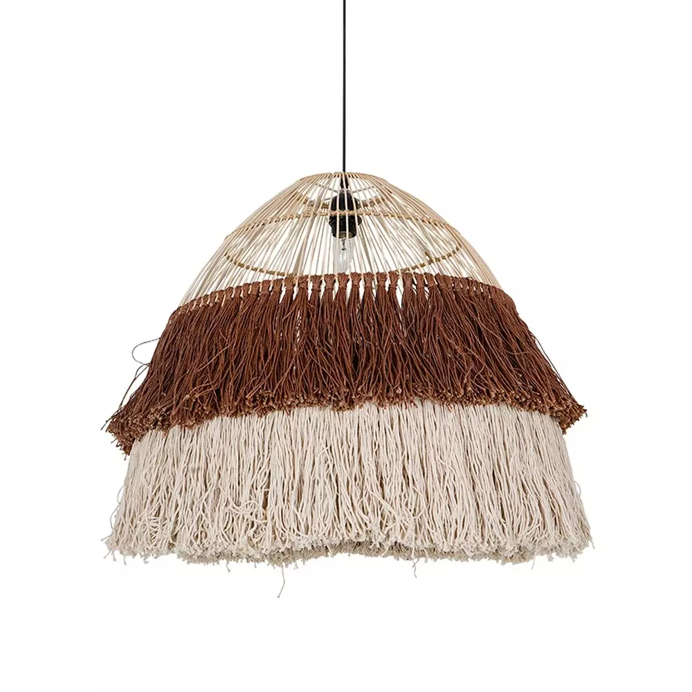Fos Lighting Hanging Light Two-Tone Cane and Macrame Pendant Light