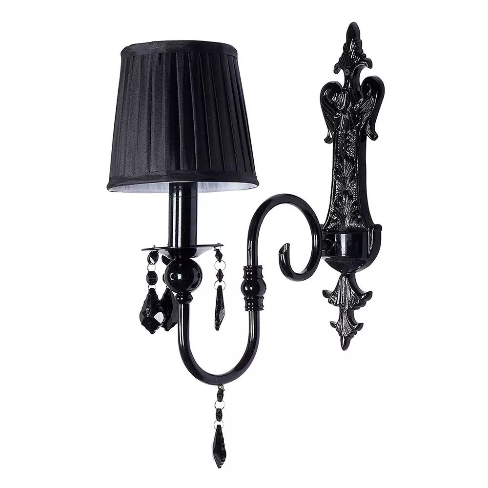 Fos Lighting Wall Light Black Crystal Wall Sconce with Pleated Black Shades