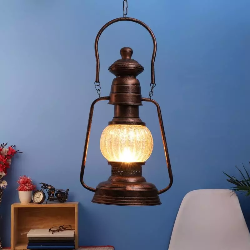 ELIANTE Hanging Light Gold Metal Semi Flush Mount Without Bulb, LAMP-KHARBUJA-Big