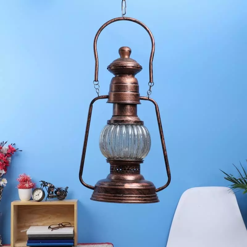 ELIANTE Hanging Light Gold Metal Semi Flush Mount Without Bulb, LAMP-KHARBUJA-Big
