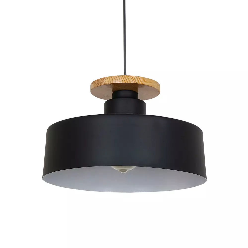 Fos Lighting Nordic Pendant Light with Wooden Base 40 W Mild Steel Black, BlackWood-MS-13-HL1
