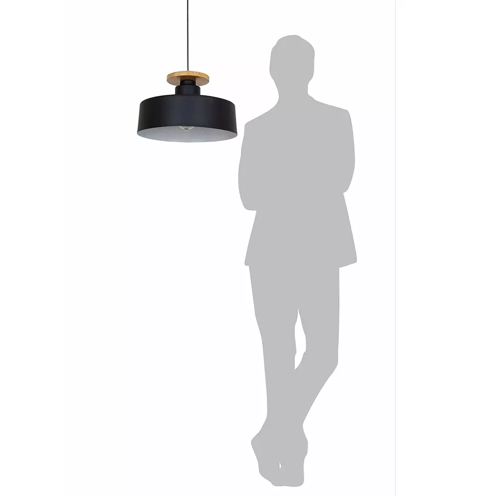 Fos Lighting Nordic Pendant Light with Wooden Base 40 W Mild Steel Black, BlackWood-MS-13-HL1