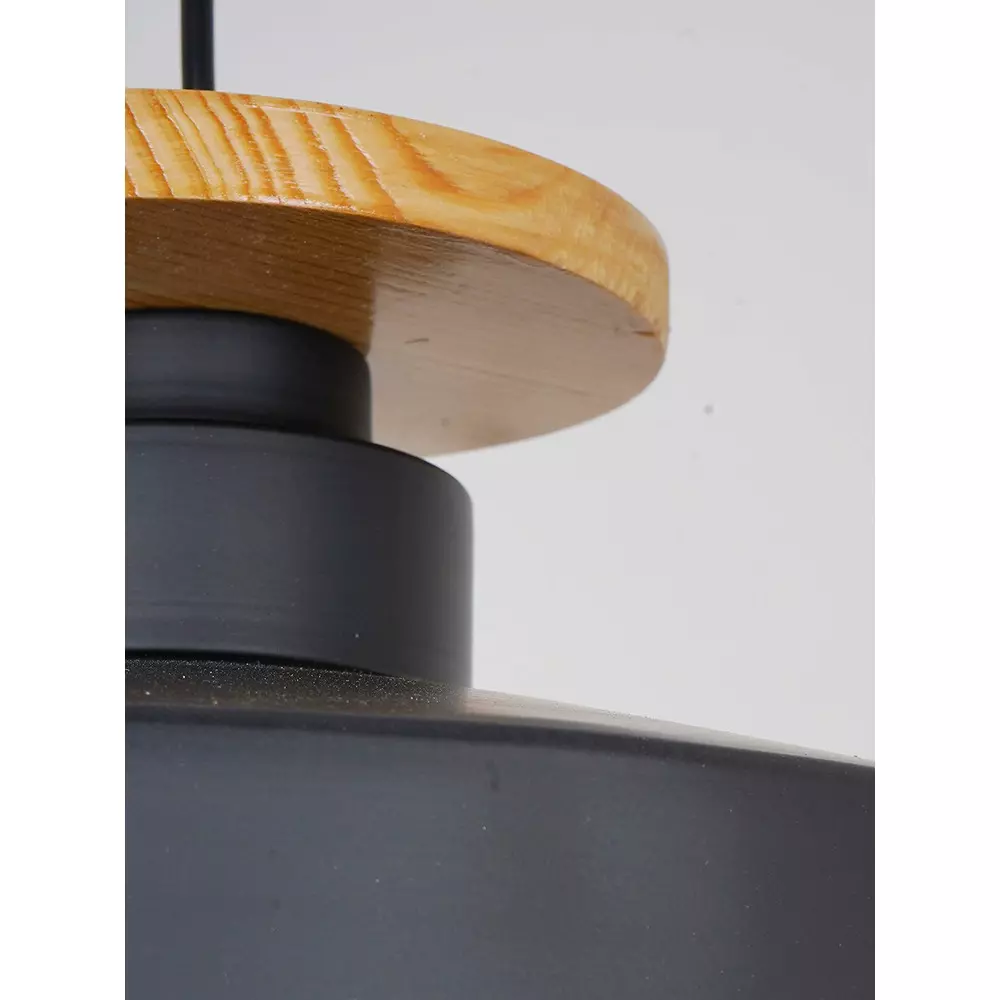 Fos Lighting Nordic Pendant Light with Wooden Base 40 W Mild Steel Black, BlackWood-MS-13-HL1